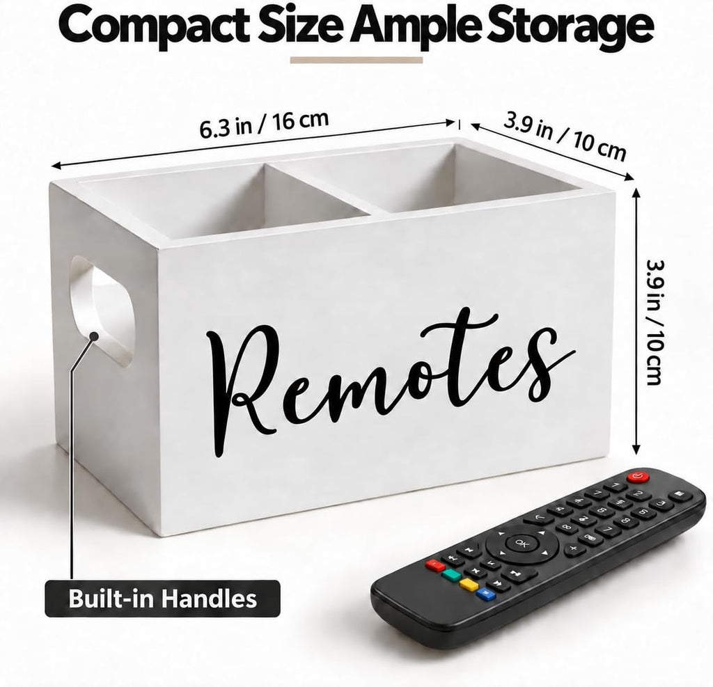 Wooden Remote Control Holder, White, 2 Slots