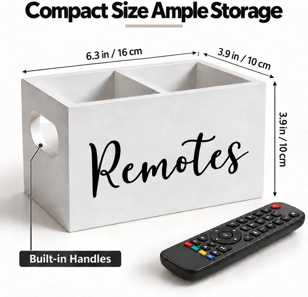 Wooden Remote Control Holder, White, 2 Slots