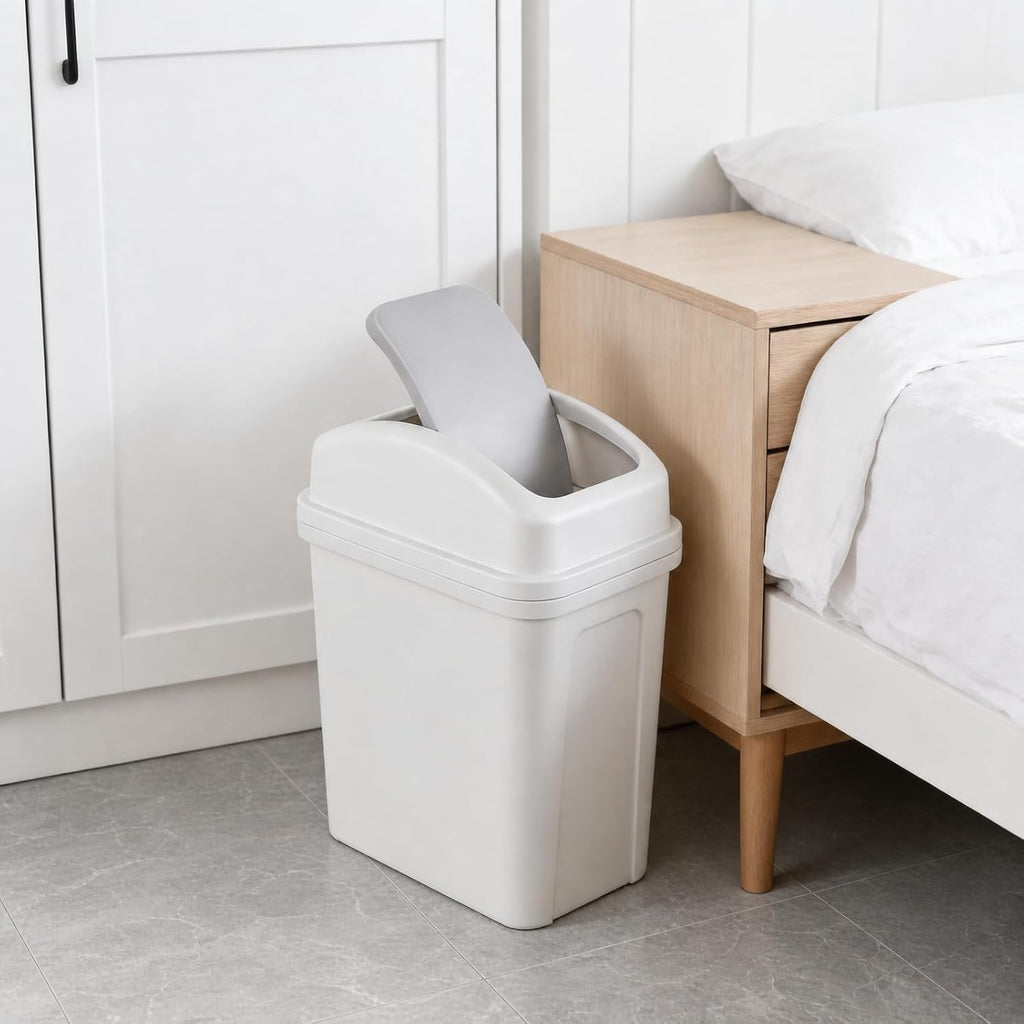 1.8 Gallon Small Swing Lid Waste Bin, Plastic Bathroom Trash Can