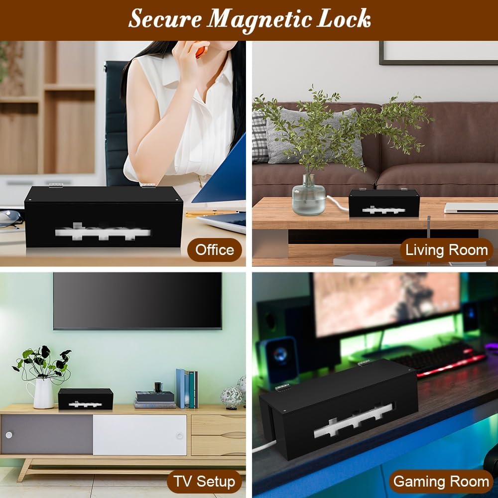 Cable Management Box with Magnetic Lock, Cord Organizer for Desk