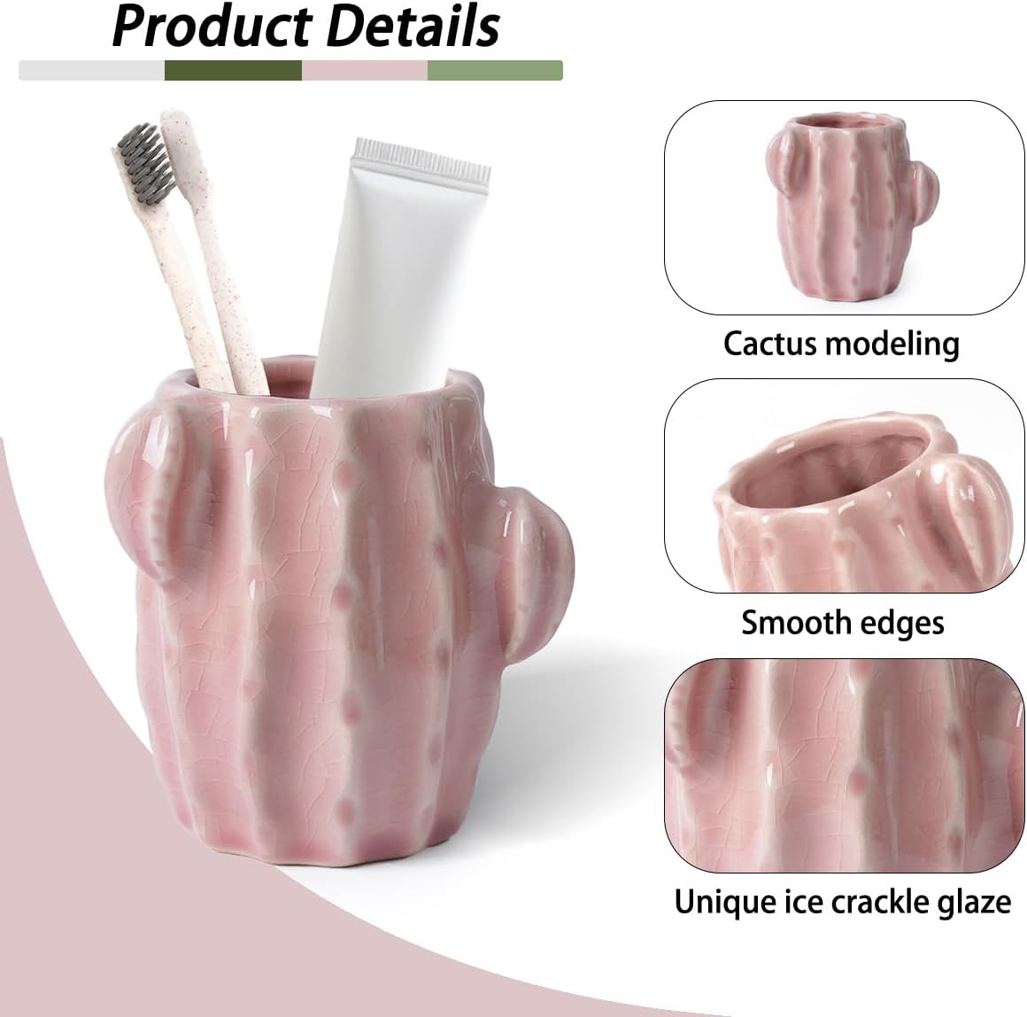 Cactus Toothbrush Holder,Western Stable Ceramic Pink Toothbrush Holder