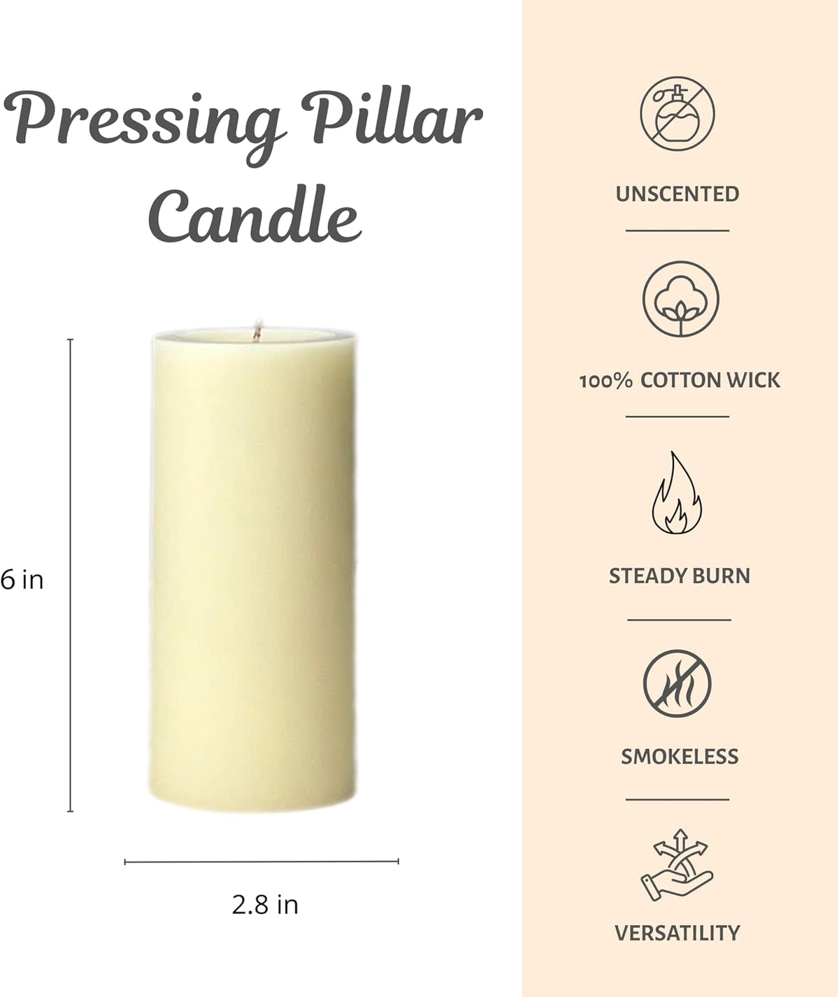 Pillar Candles 2.8x6 Inch 3 Pack Ivory – CW Studio Unscented 70 Hour Long Burn, Smokeless Dripless Premium Wax with Cotton Wick – for Weddings, Events, Home & Rustic Decor