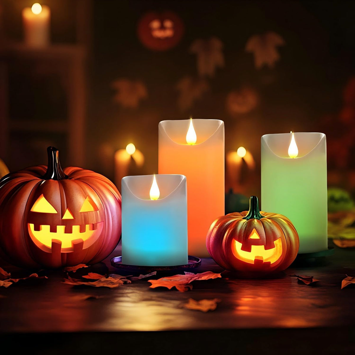 Flameless LED Color Changing Candles, Battery Operated Candle with Remote Control and Timer, Realistic Flame, Dimmable, Pillars for Halloween Decoration, D3''xH4''5''6'', 3Pcs