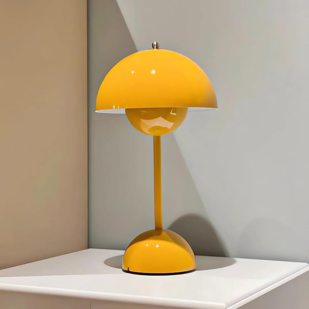 Modern Mushroom Table Lamp Cartoon Iron LED Bedside Lamp Nordic Round Metal Lamp Body Nightstand Lamps for Living Room, Bedroom Study Room Home Office (Yellow)
