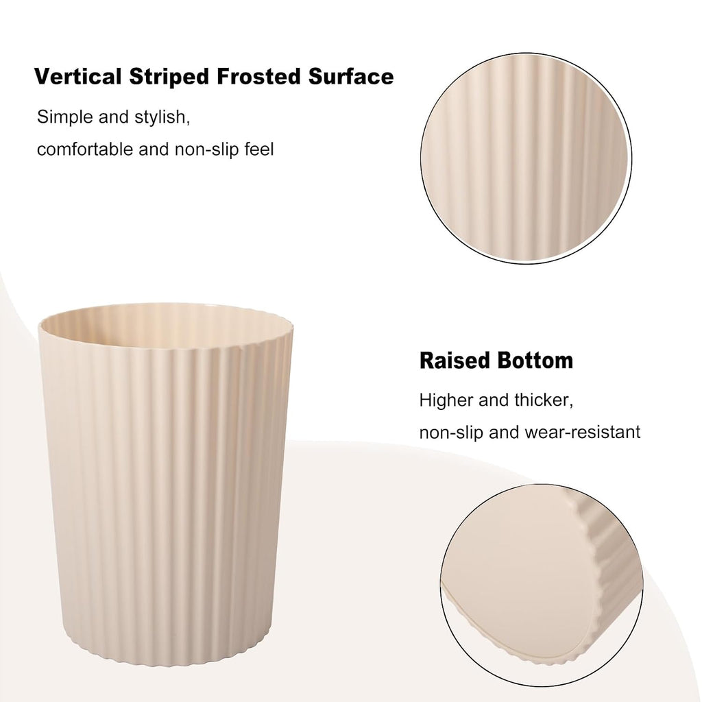 JiatuA Small Trash Can Plastic Wastebasket Round Garbage Container Bin for Bathroom, Kitchen, Bedroom, Home Office, College Dorm, Beige