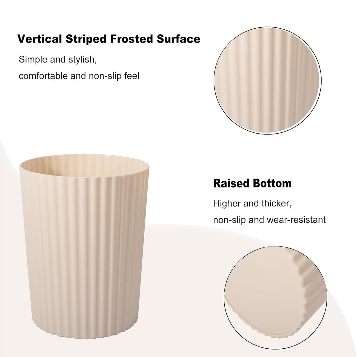 JiatuA Small Trash Can Plastic Wastebasket Round Garbage Container Bin for Bathroom, Kitchen, Bedroom, Home Office, College Dorm, Beige