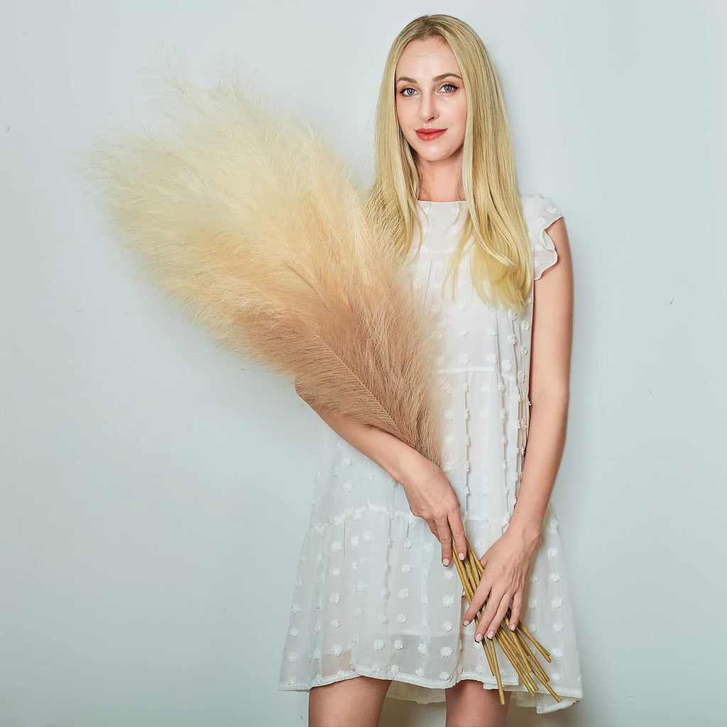 Faux Pampas Grass Decor, 6 Stems Artificial Pampas Grass - 43 inch Tall Pompass Grass Large Pompous Boho Flower Arrangement Home Decor for Room Wedding Party
