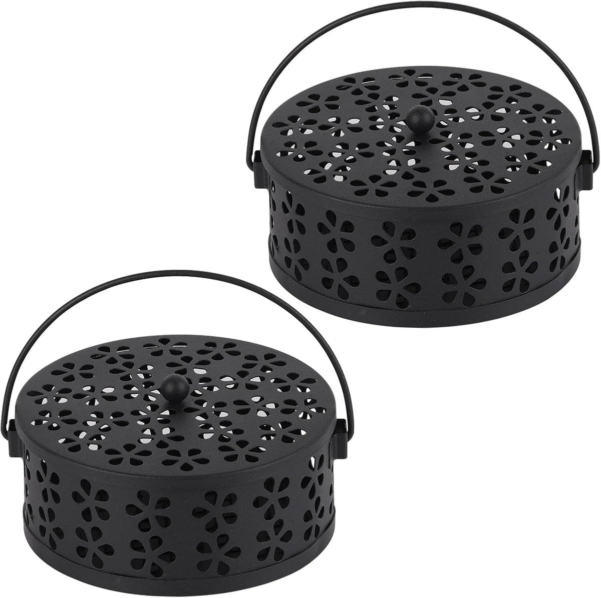 Portable Iron Mosquito Coil Holder with Handle Round, 2Pack Black