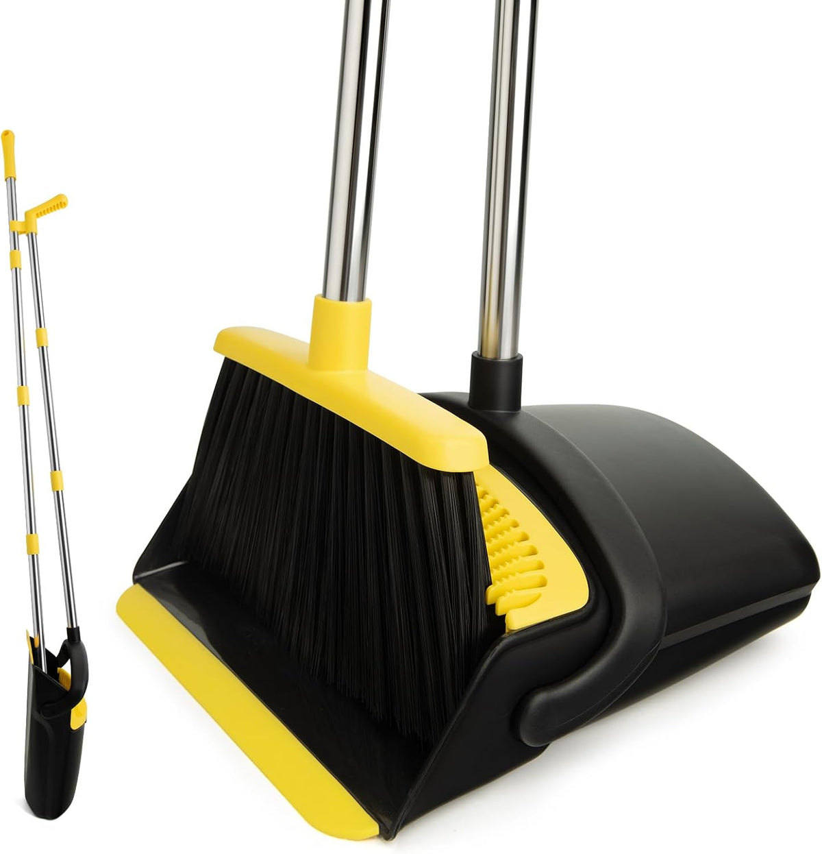 Broom and Dustpan Set,Long Handle,Black Yellow