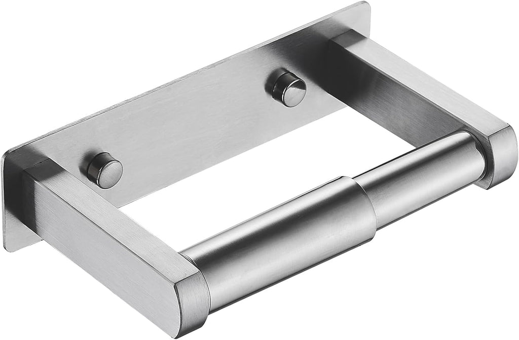 Pokim Brushed Nickel Toilet Paper Holder,Self Adhesive or Screw Wall Mount Toilet Roll Holder Stainless Steel Double Post Tissue Holder for Bathroom,Commercial Toilet Paper Dispenser