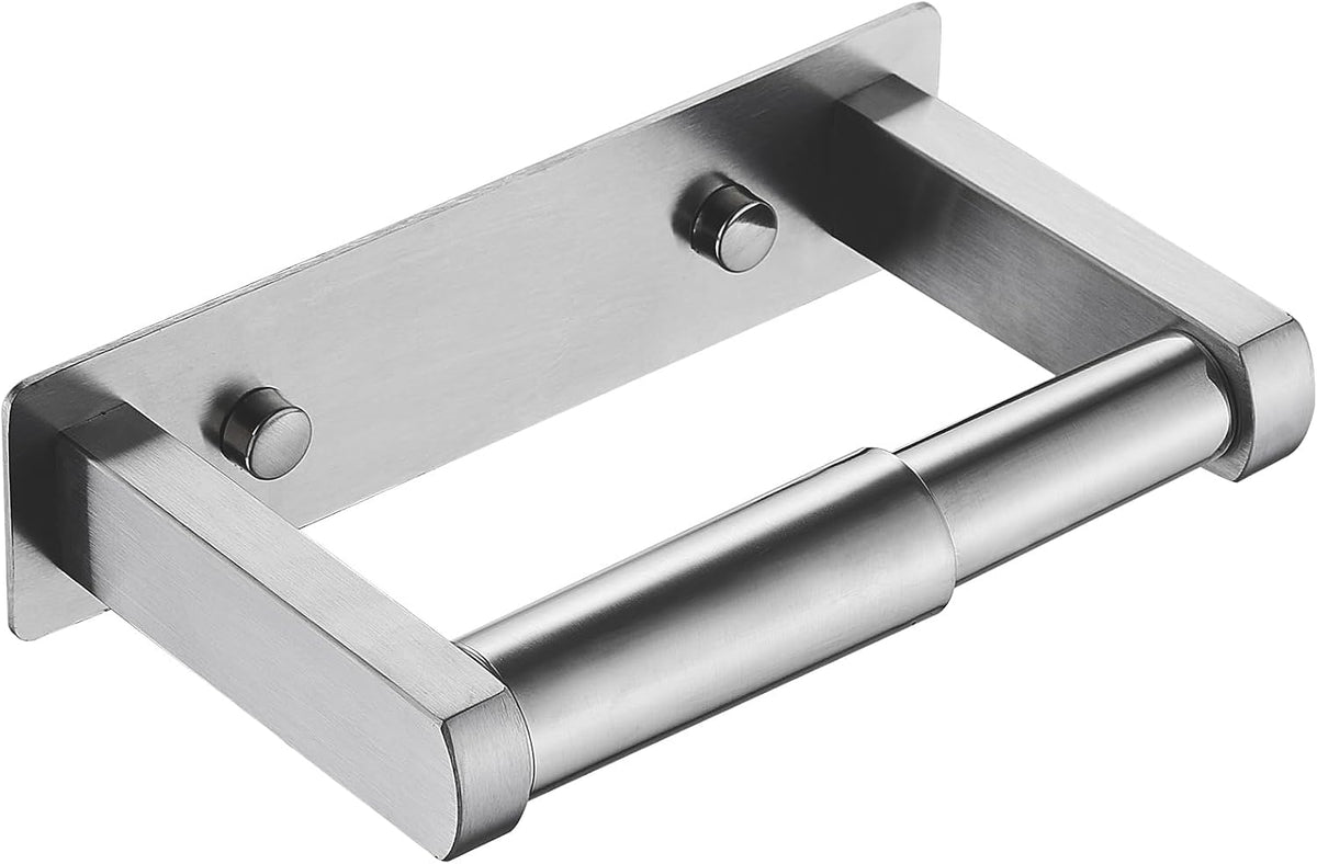 Pokim Brushed Nickel Toilet Paper Holder,Self Adhesive or Screw Wall Mount Toilet Roll Holder Stainless Steel Double Post Tissue Holder for Bathroom,Commercial Toilet Paper Dispenser