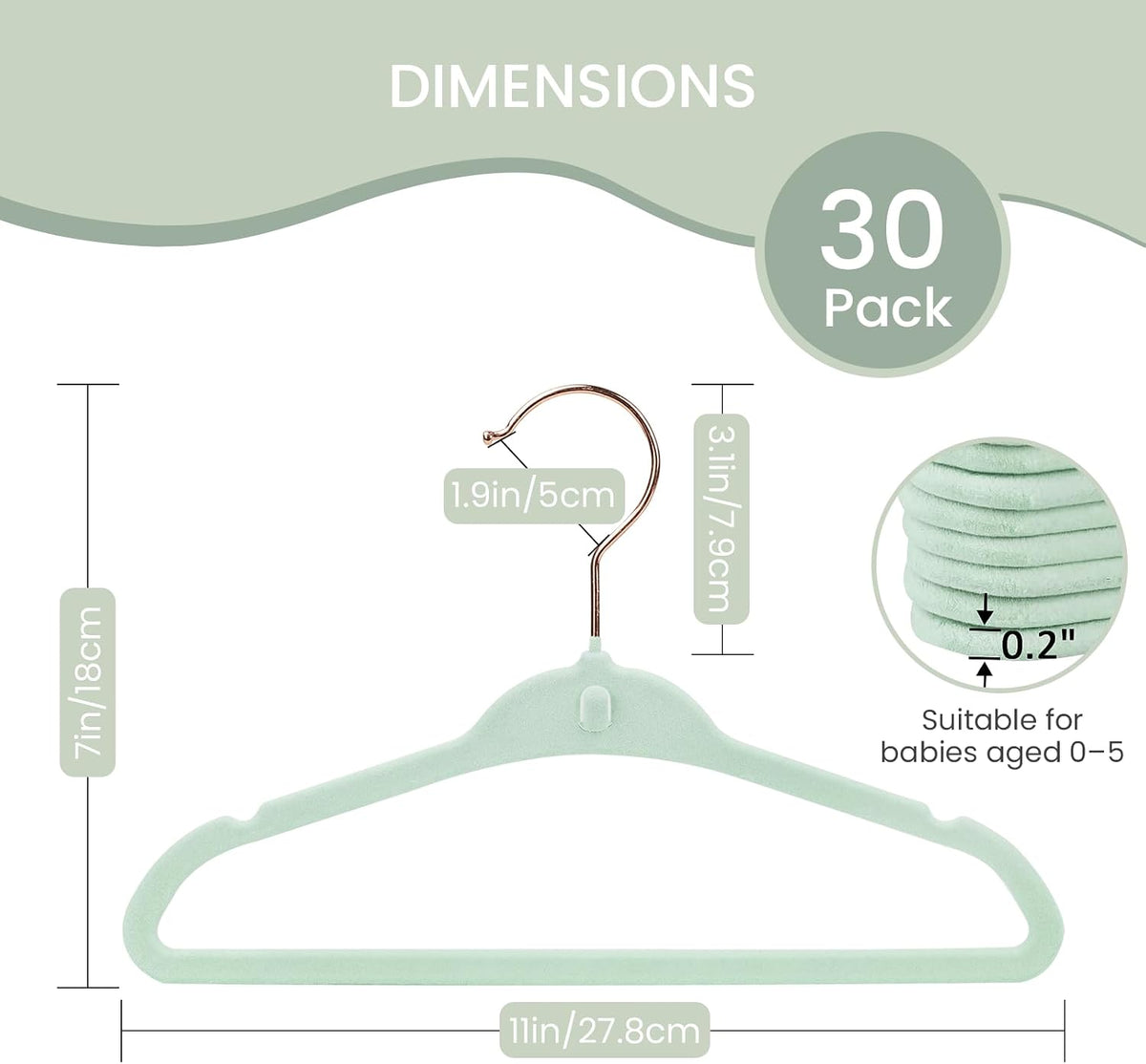 Baby Clothes Hangers, Infant Felt Hanger, 11 in, Green, 30 Pack