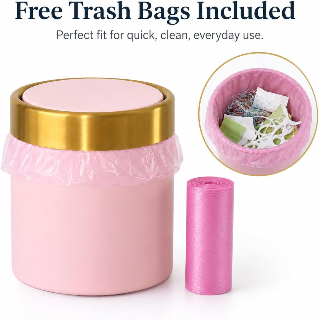 Pink Mini Trash Can with Swing Lid, 0.4 Gal Metal Countertop Bin