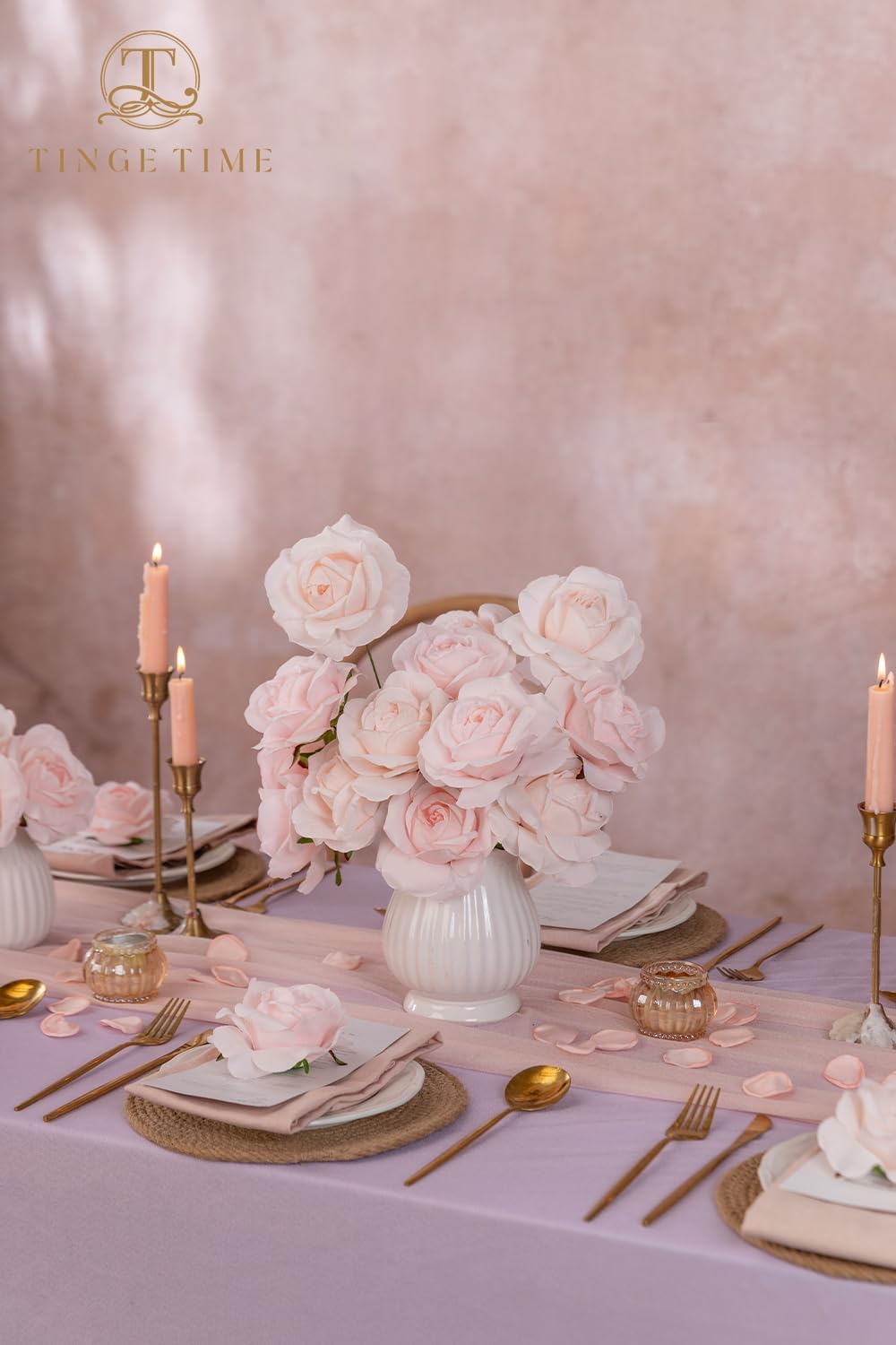 TINGE TIME Pink Artificial Flowers Combo Box Set, 16PCS Fake Rose Silk Flower w/Stem for DIY Wedding Bouquets Centerpieces Baby Shower Party Home Spring Decoration (Light Pink & Deep Pink)