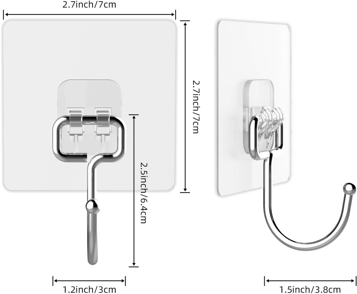 Large Adhesive Wall Hooks Heavy Duty for Hanging 44LB 30pcs Clear No Drill