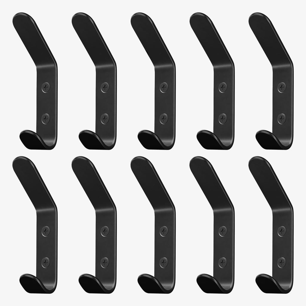 Homeforia Black Wall Coat Hooks, High-End Metal, Heavy Duty, Set of 10