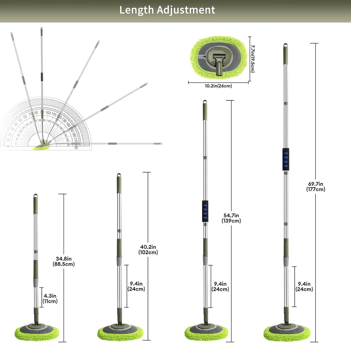 66'' Wall Mop with Long Handle,Ceiling Dust Mop with 15° Labor-Saving Elbow