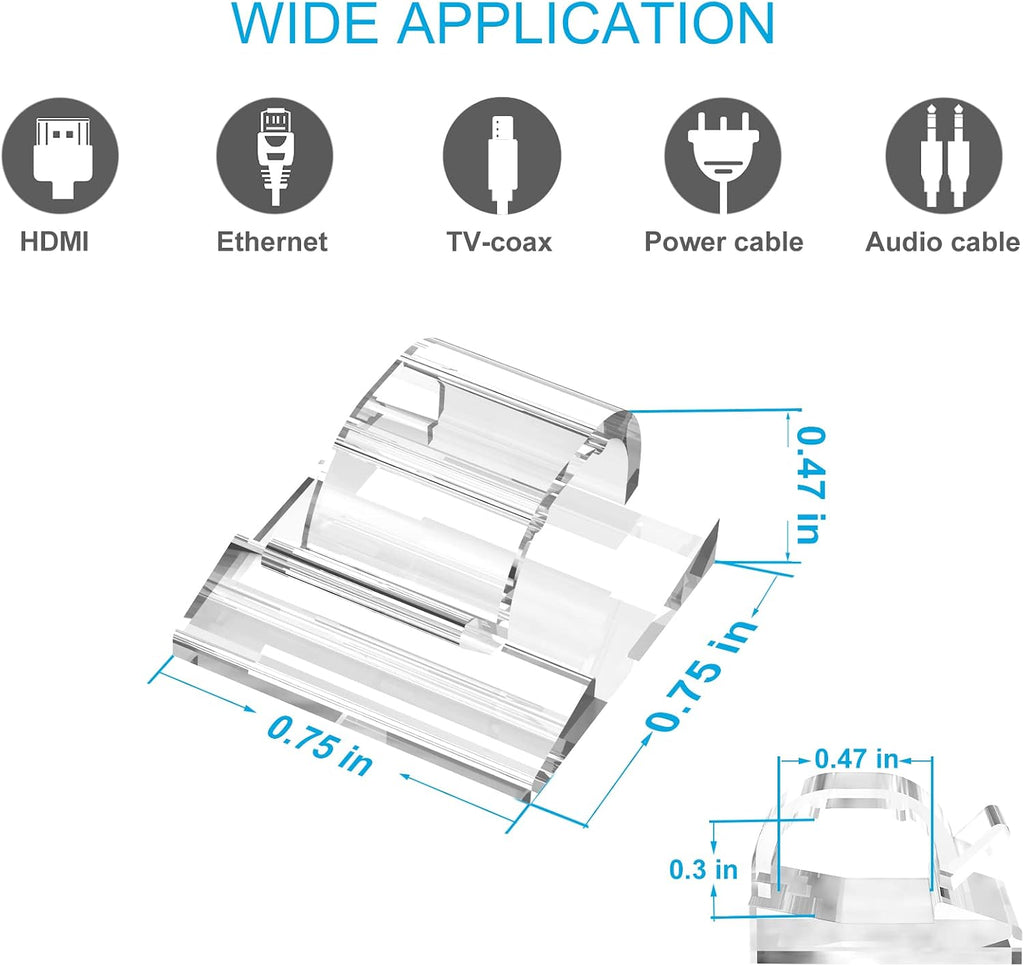 Adhesive Cable Clips Cord Organizer Clear (45 PCS, Large), Outdoor Light Clips for Christmas String Lights, Wall Wire Holder Clips for Ethernet Cable Management Under Desk, Led Light Hooks