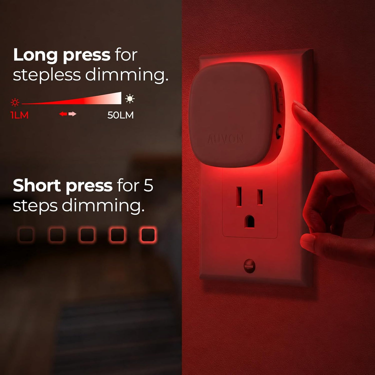 AUVON Plug-in LED Backlit Night Light 4 Packs, Motion & Dusk to Dawn Sensor