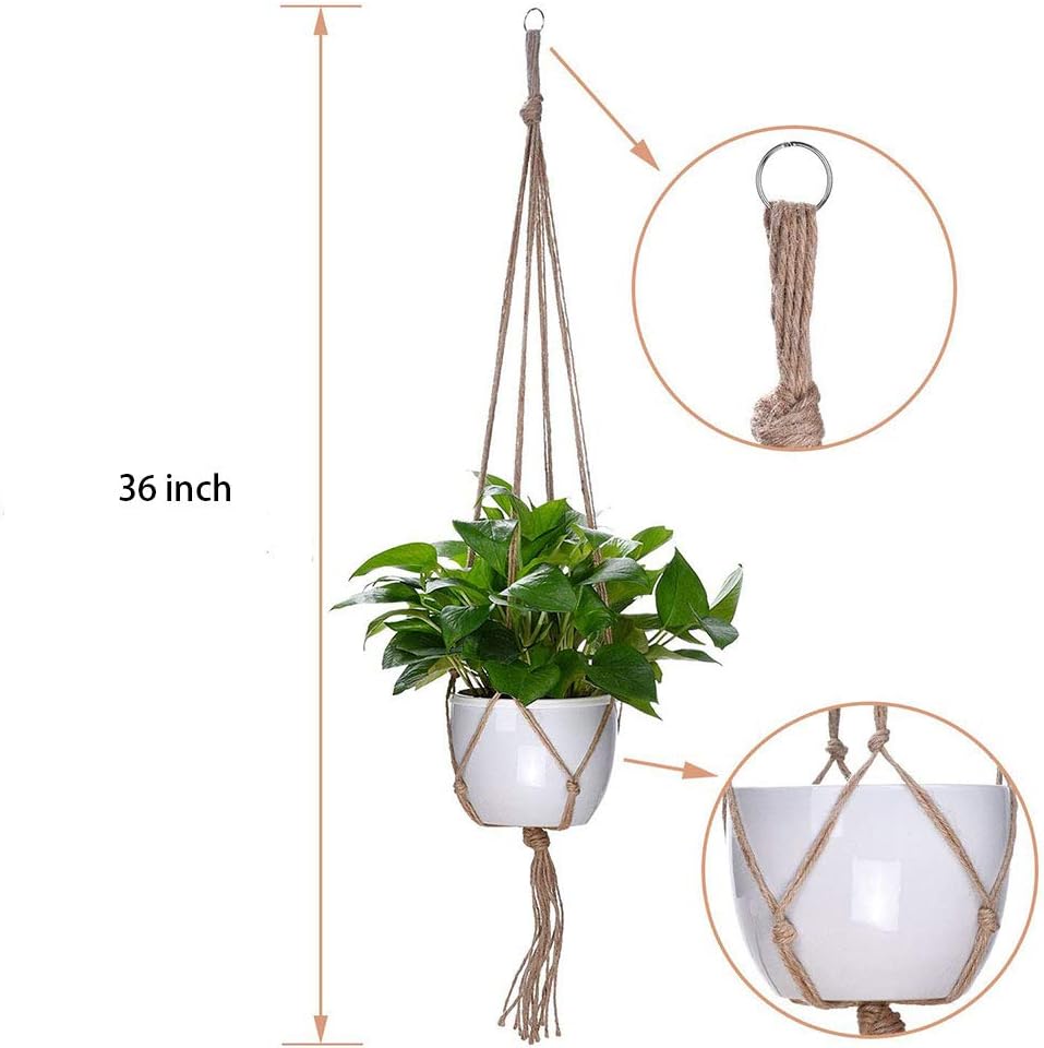 LANGUGU Set of 2 Macrame Plant Hanger with Metal Ring Wall Hanging Planter Basket for Indoor Outdoor Flower Pot Plant Holder Wall Art Vintage-Inspired Home Decor,Jute Rope, 4 Legs (36 inch)