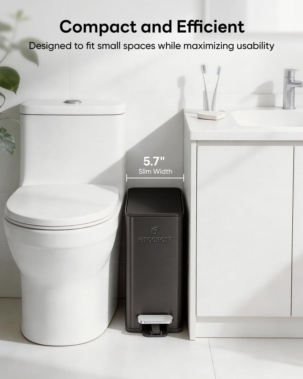 10L/2.6G Slim Bathroom Trash Can, Narrow Stainless Steel Soft-Close Step Pedal Bin with Lid, Odor Control Carbon Box, Removable Inner Bucket, Small Waste Bin for Bedroom, Office, RV (Gray)
