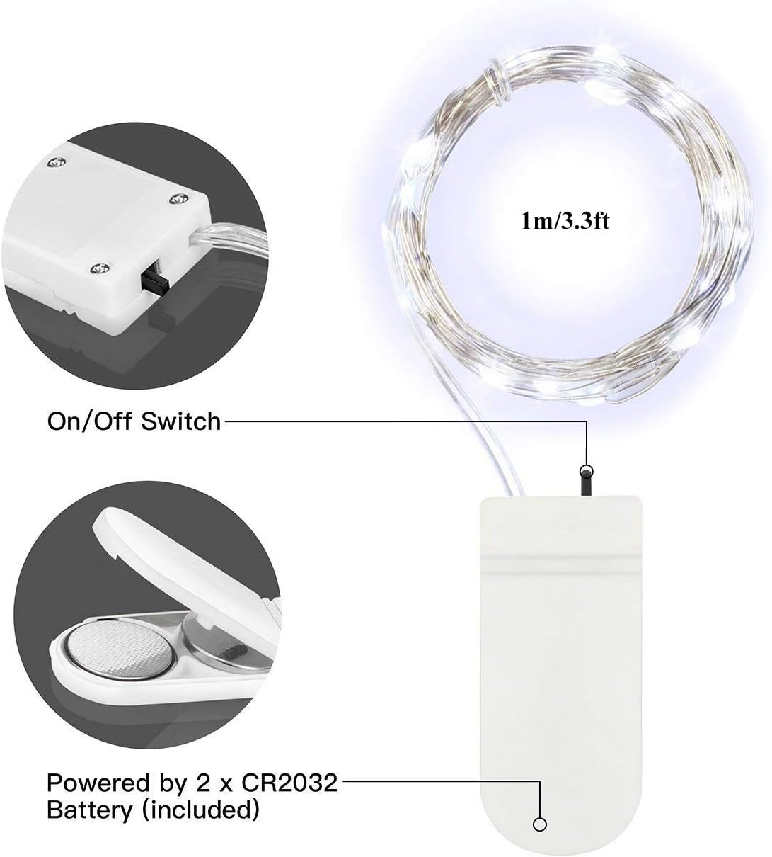 Fairy Lights Battery Operated (Included), 6.6ft 20 LED Mini String Light, Waterproof Silver Wire Firefly Starry Light for DIY Wedding Christmas Party Mason Jars Decor Indoor (Cool White, 10 Pack)