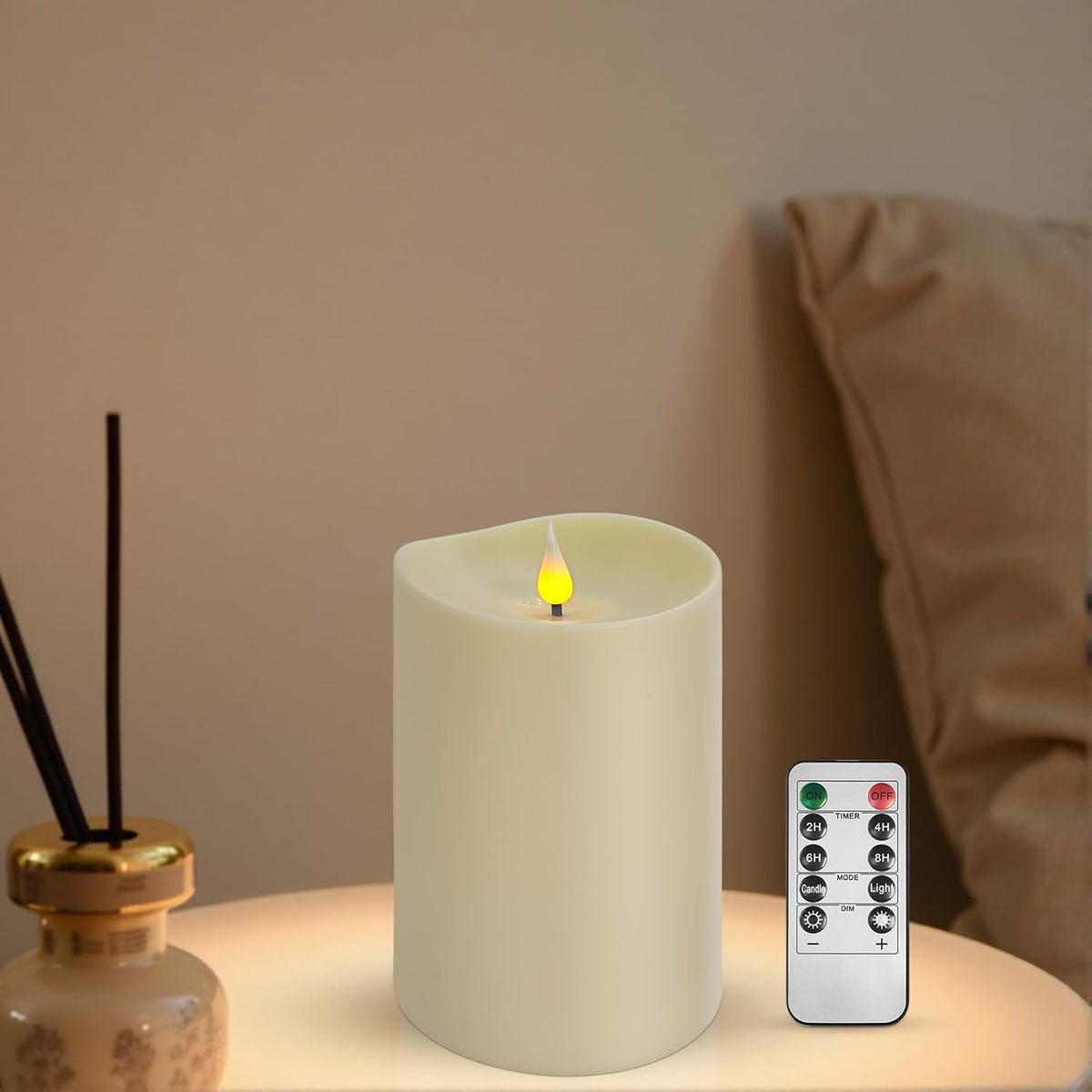 Flameless LED Candle with Remote, 4x6 Inch Plastic Pillar Candle, Battery Powered, Flickering Flame with Timer & Dimming, Ivory – Safe, Realistic Home or Event Decor