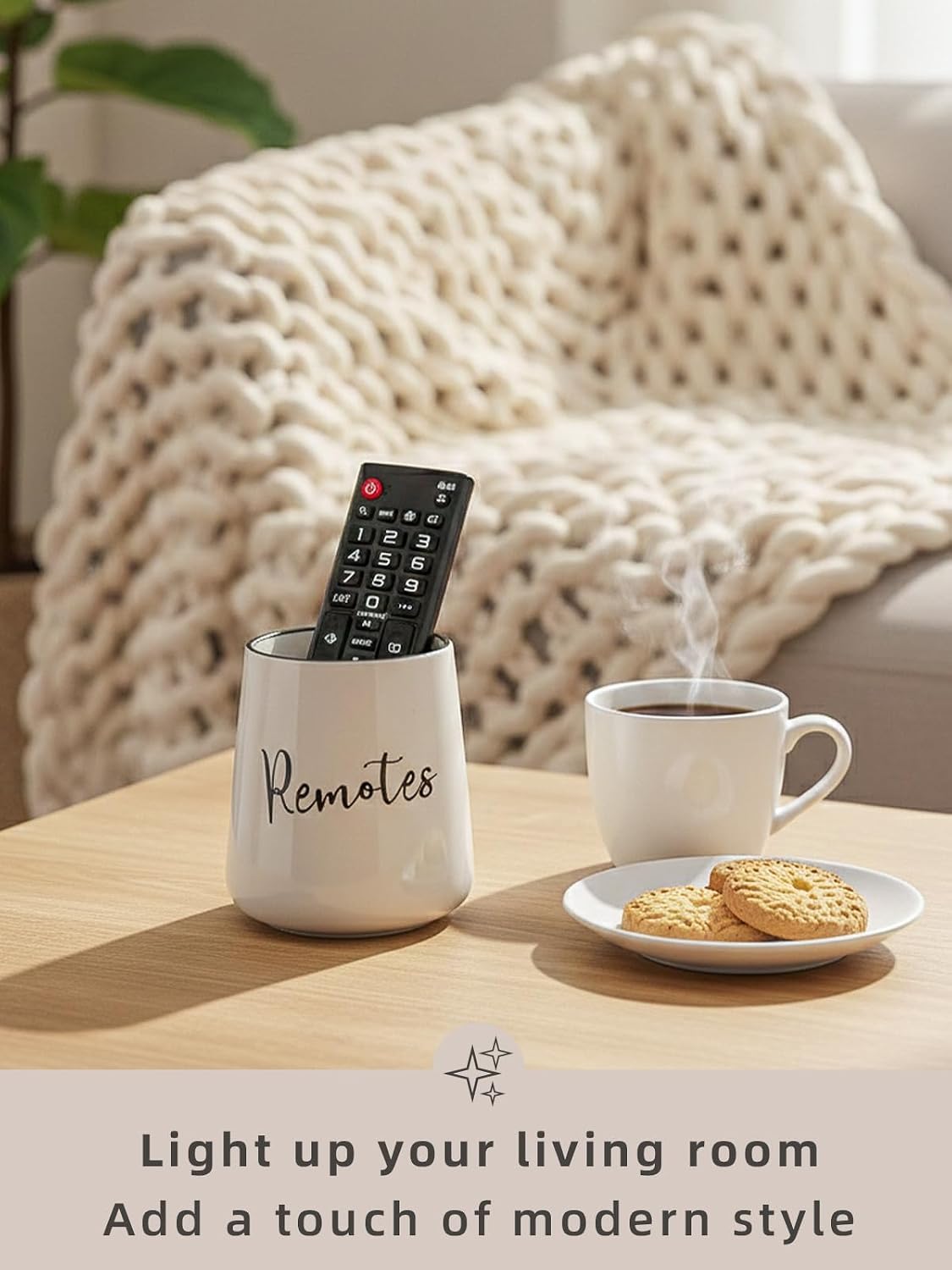 LEETOYI Ceramic Remote Control Holder, 4.1" Remote Caddy Storage (White)