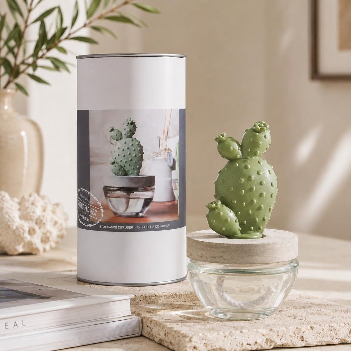 Reed Diffuser Set, Pretty Valley Home Succulent Gypsum Ceramic Fragrance Diffuser - 120Ml / 4.05fl OZ Gift Box for Bathroom Office Bathroom Living Room Decor, Long Lasting Fragrance (White Flower)