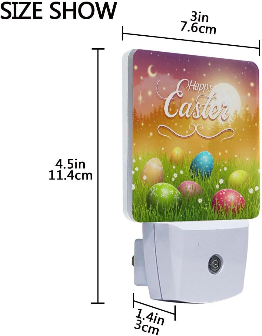 Plug-in LED Night Light Lamp, Happy Easter Eggs with Dusk to Dawn Sensor for Bedroom, Bathroom, Hallway, Stairways, or Any Dark Room, 2-Pack