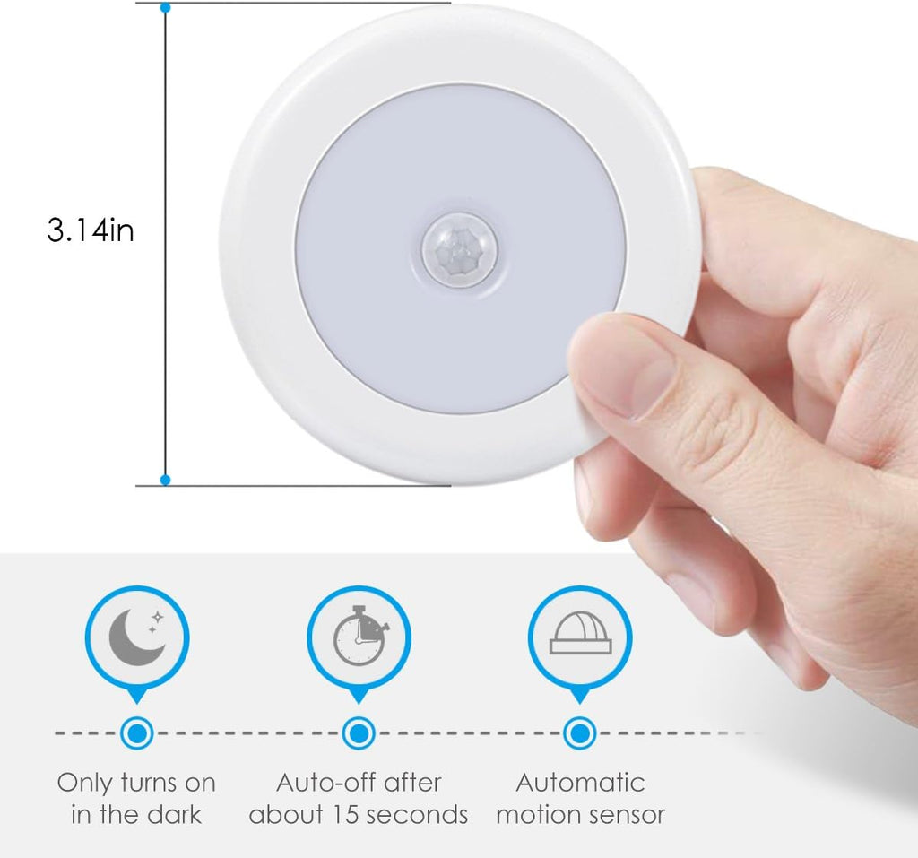 AMIR Upgraded 3.15” Motion Sensor Light Indoor, Cordless Battery Powered Stick on LED Night Lights for Closet, Stair, Under Cabinet, Hallway, Kitchen (White - Pack of 6)