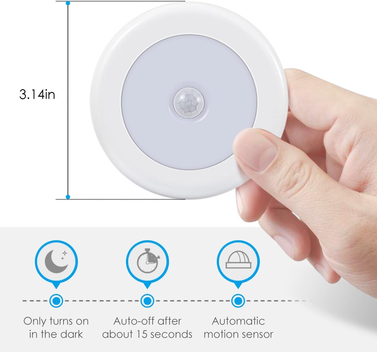 AMIR Upgraded 3.15” Motion Sensor Light Indoor, Cordless Battery Powered Stick on LED Night Lights for Closet, Stair, Under Cabinet, Hallway, Kitchen (White - Pack of 6)