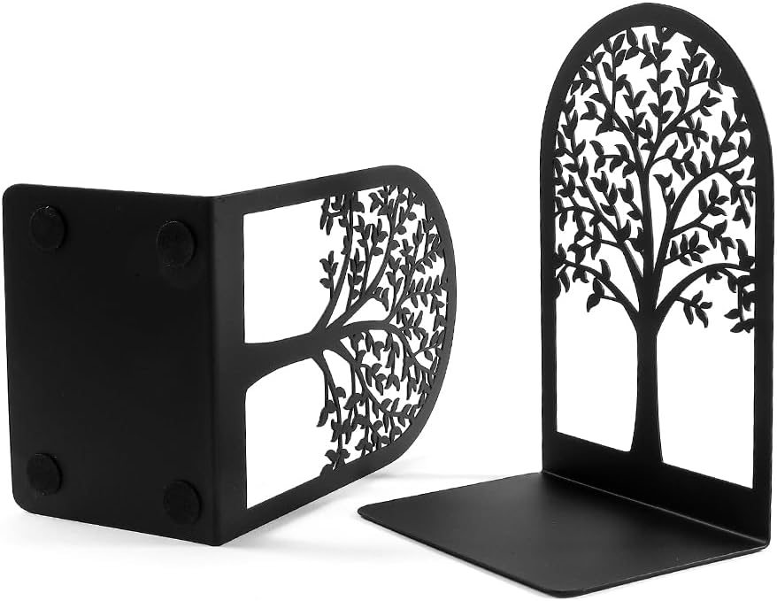 Tree of Life Heavy Duty Black Metal Bookends Office Decor Shelf Organizer