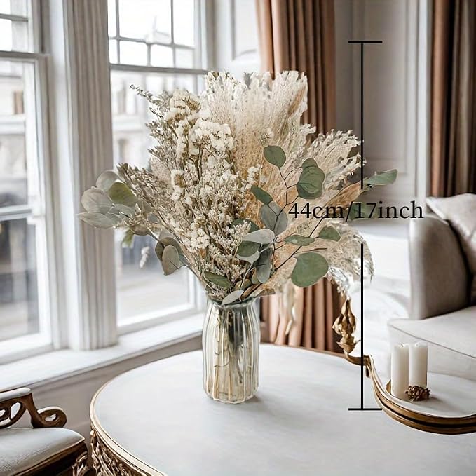 65-Piece Natural Dried Pampas Grass Bouquet – Boho-Inspired Floral Arrangement for Home Decor, Weddings, and Seasonal Celebrations (Boho Bouquet)