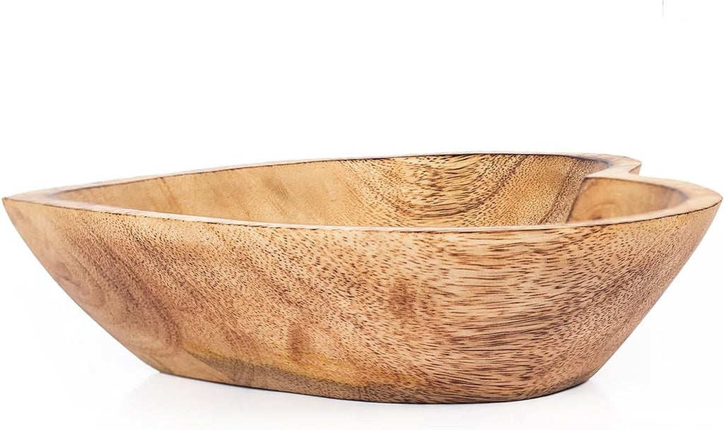 WitnyStore Heart Shaped Wood Bowl 8" Brown Handcrafted Wooden Bowls Collectible Functional Serving Tray Dish Plate Hand Made Decorative Tableware for Candy Nuts Desserts Fruit Home Décor Accents Gifts