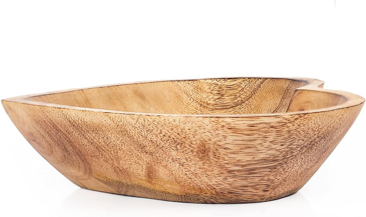 WitnyStore Heart Shaped Wood Bowl 8" Brown Handcrafted Wooden Bowls Collectible Functional Serving Tray Dish Plate Hand Made Decorative Tableware for Candy Nuts Desserts Fruit Home Décor Accents Gifts