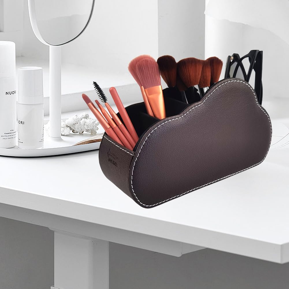 Remote Control Holder - 5 Spacious Compartments TV remote holder Caddy Leather Control Storage Tabletop Desk Organizer for Remote Controller,Office Stationery,Makeup Brush