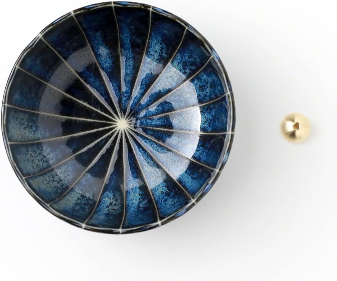 Asayu Japan Lotus Incense Holder for Sticks, Navy Blue Ceramic, 4.1in