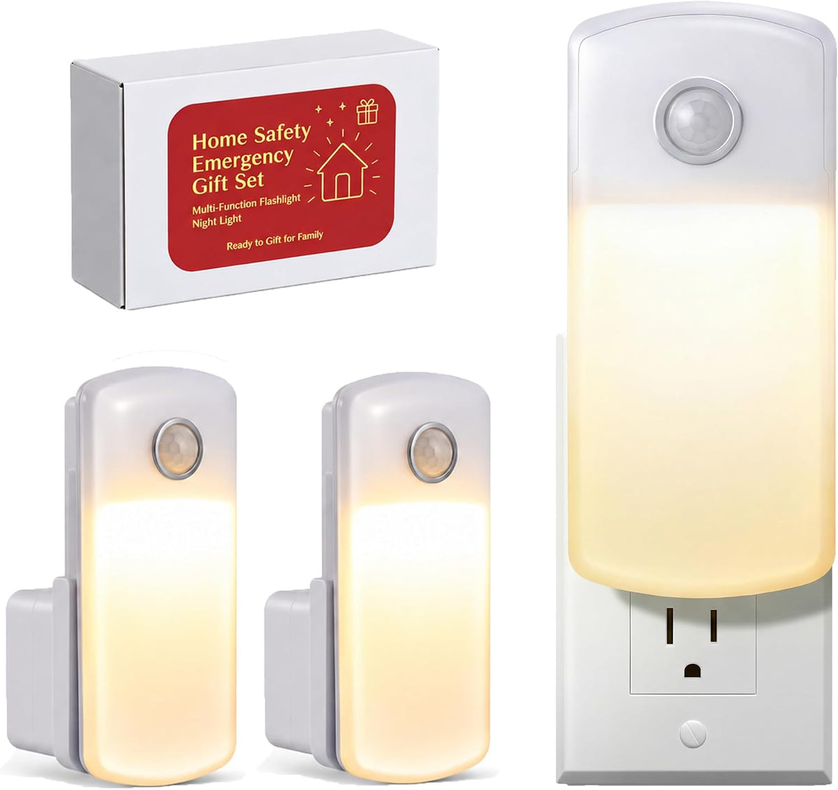 Enhon 3 Pack 4 in 1 Home Emergency Power Failure Night Lights, Warm White
