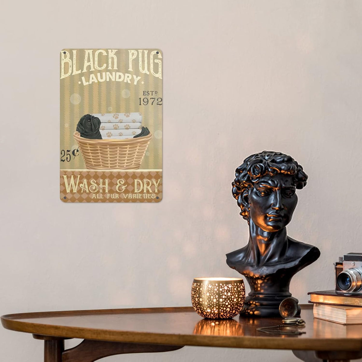 Metal Tin Signs Black Pug Dog Laundry Bathroom Living Room Dog Lover Decoration Home Wall Art Decor 8 X 12 Inches
