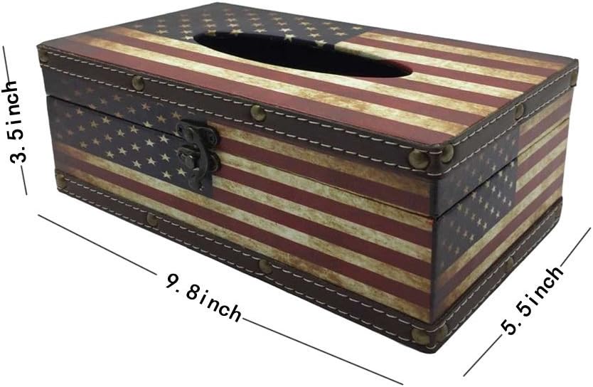 DreamsEden Wooden Tissue Box Cover Holder - Vintage Flag Style Classical Napkin Box for Home Office Room Decor (American Flag)