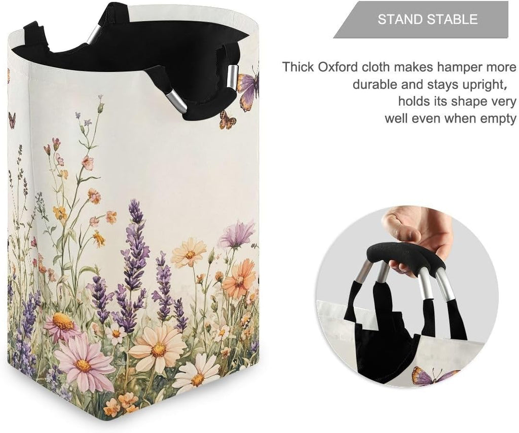 Nander Laundry Basket Herbal Flowers Large Hamper Foldable Bag for Dirty Clothes Organizer Laundry Bag Picnic Baskets Print Toy Gift Organizer
