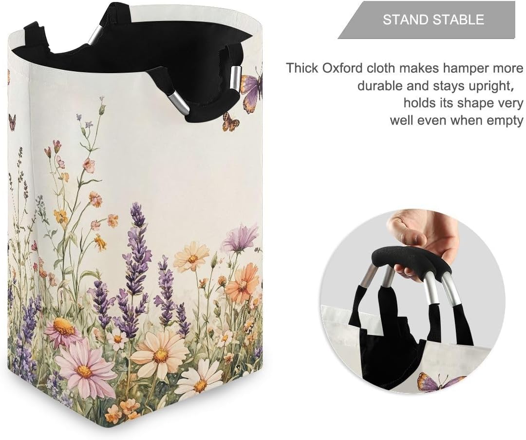 Nander Laundry Basket Herbal Flowers Large Hamper Foldable Bag for Dirty Clothes Organizer Laundry Bag Picnic Baskets Print Toy Gift Organizer
