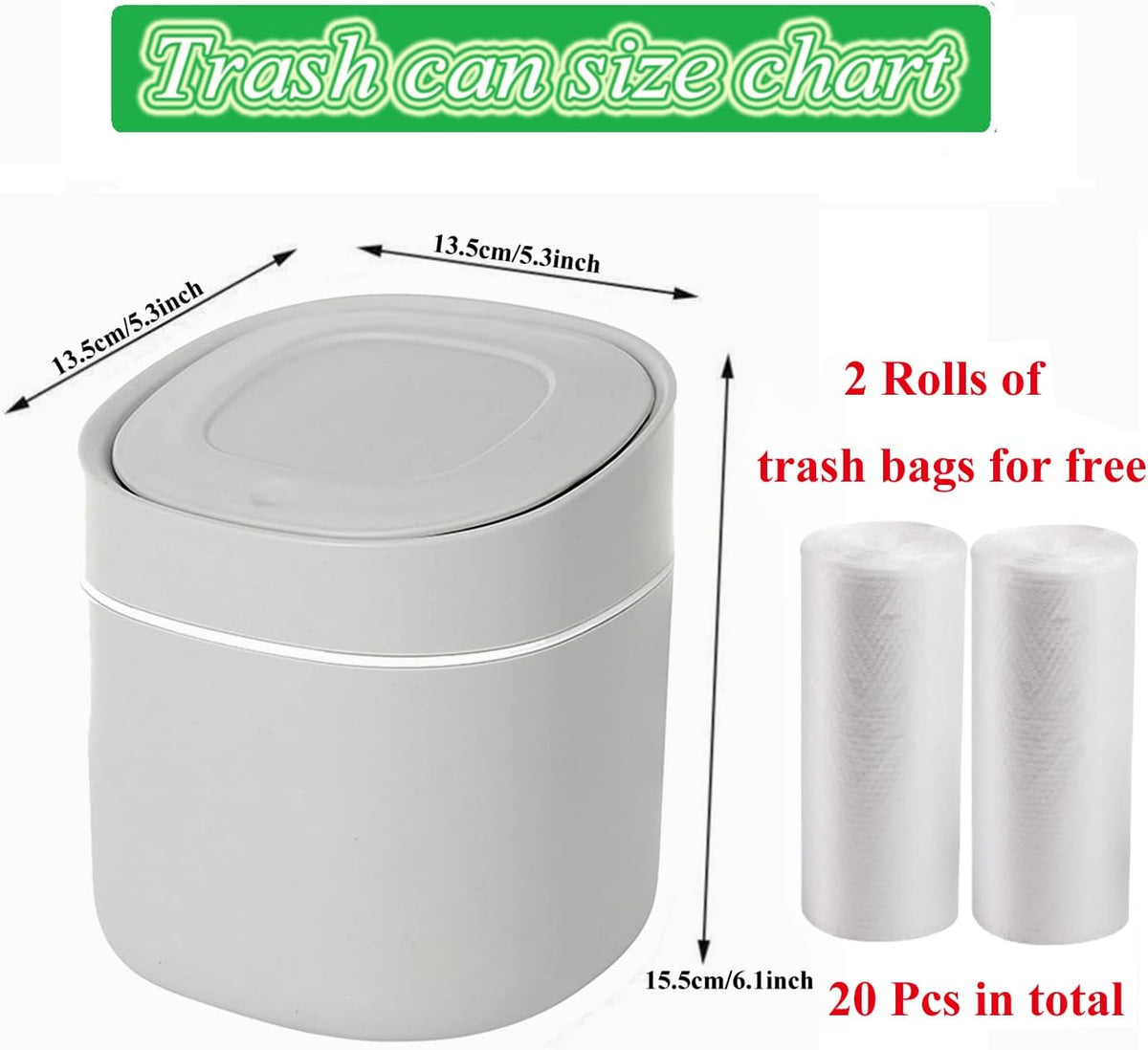 LTWQLing Plastic Mini Trash Can with Lid - 2 L Pop Up Wastebasket for Bathroom Vanity, Desktop, Tabletop or Coffee Table - Dispose of Cotton Rounds, Makeup Sponges, Tissues (Grey)
