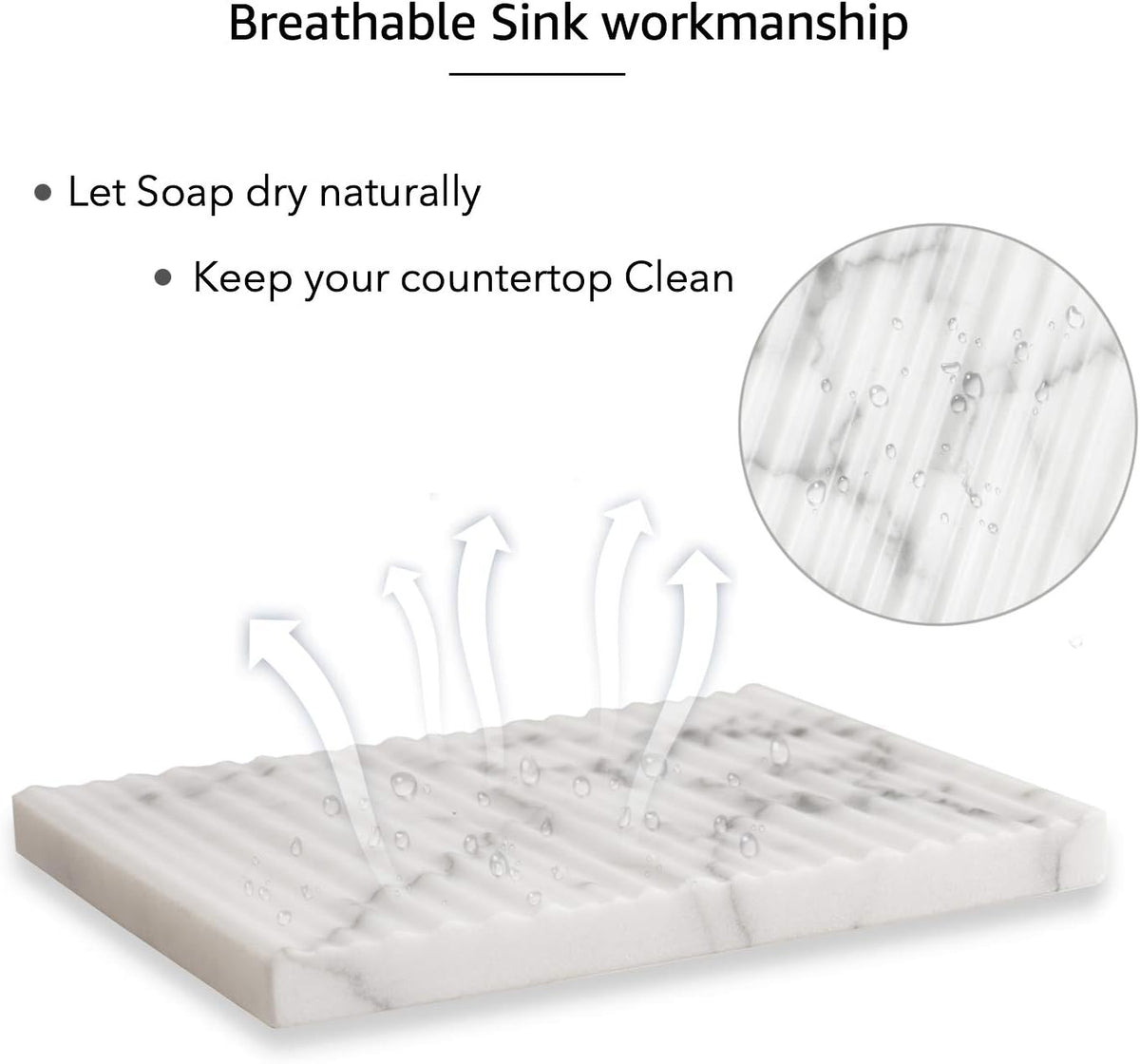 Draining Marble Soap Dish Holder for Bathroom Shower, Non-Slip & Quick Dry