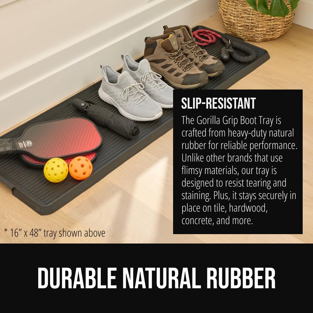 GORILLA GRIP Boot Tray for Shoes, Natural Rubber Door Mat, 24x16 Black