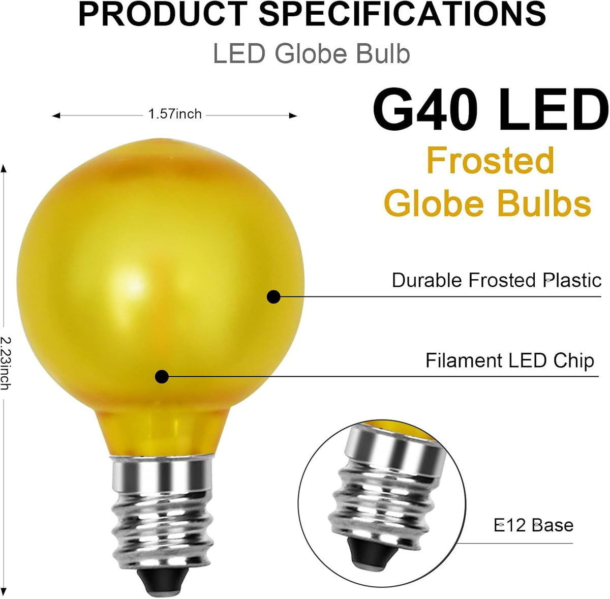 25 Pack G40 LED Multicolor Christmas Replacement Light Bulbs, 1 Watt E12/C7 Candelabra Base Plastic Shatterproof LED Globe Edison Bulbs for Indoor Outdoor Patio String Lights, Frosted Colored