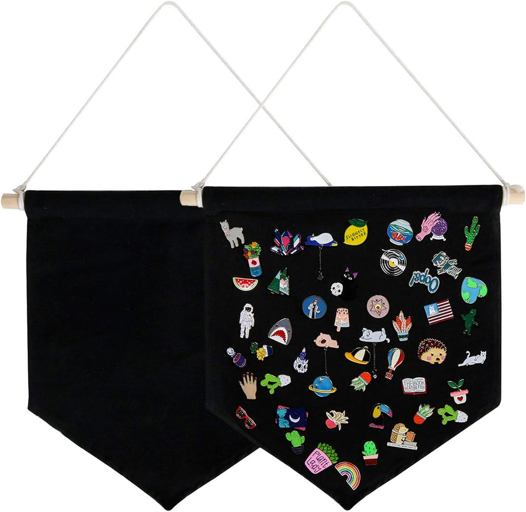 Enamel Pin Wall Display Banner Holder, Blank Canvas Banner Wall Hanging Brooch Jewelry Storage Case Display Storage Set for Pin and Brooch Collections (2Pcs Black A)