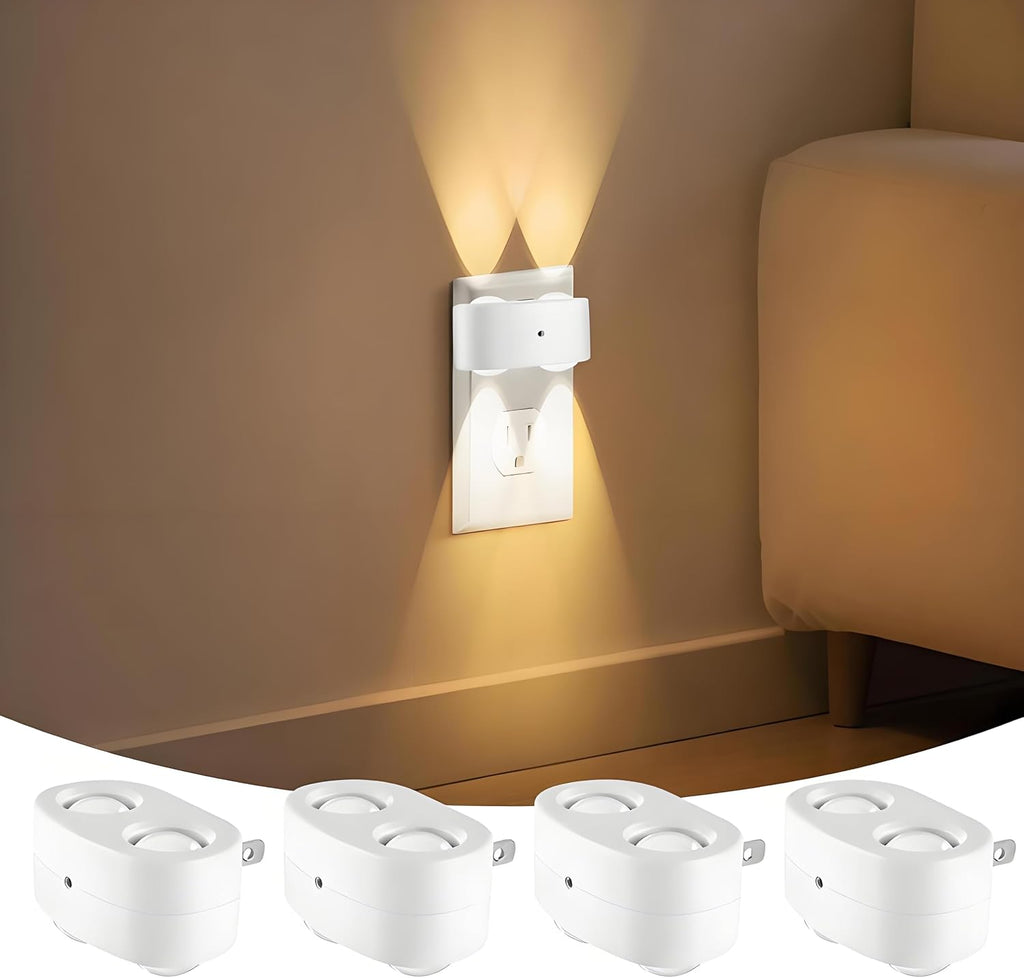 4 Pack LED Night Light Plug in Wall, Compact Nightights, 3000K Soft White,for Hallway, Stairs, Bedroom, Bathroom, Kitchen