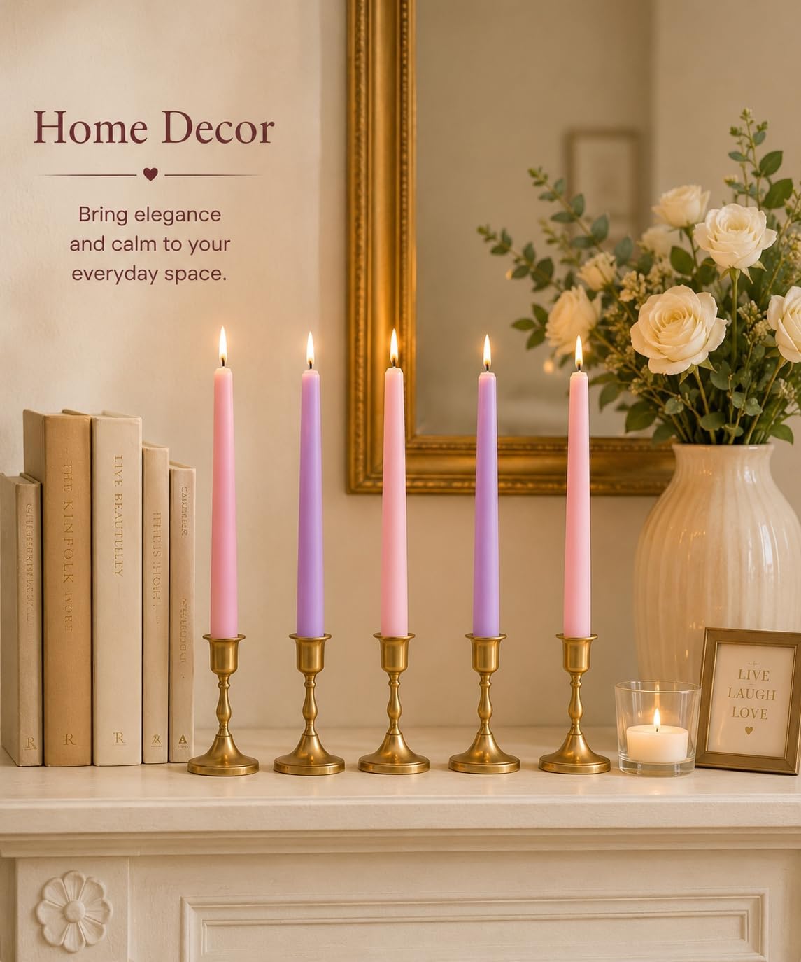 6-Pack Lavender 6-Pack Pink Taper Candles for Wedding Home Decor
